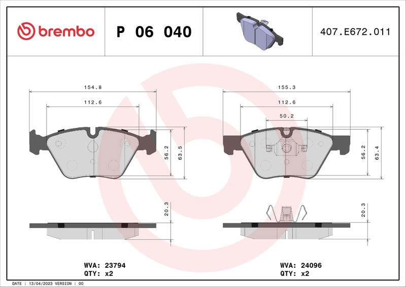 BREMBO P 06 040 Brake Pad Set, disc brake