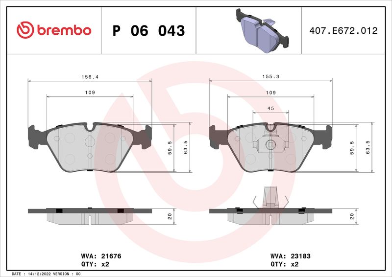 BREMBO P 06 043X Brake Pad Set, disc brake
