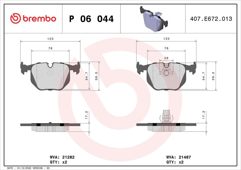 BREMBO P 06 044 Brake Pad Set, disc brake