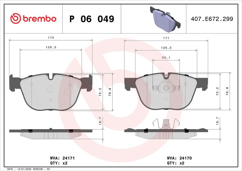 BREMBO P 06 049X Brake Pad Set, disc brake