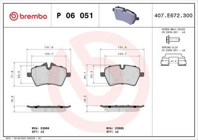 Brake Pad Set, disc brake BREMBO P 06 051