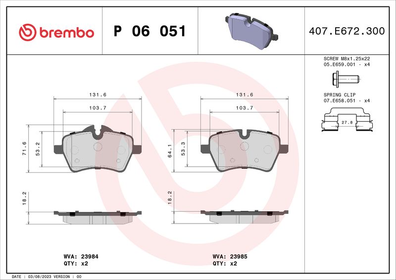 BREMBO P 06 051X Brake Pad Set, disc brake
