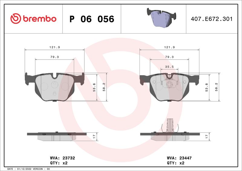BREMBO P 06 056X Brake Pad Set, disc brake