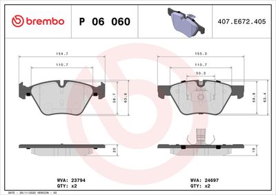 Brake Pad Set, disc brake BREMBO P 06 060