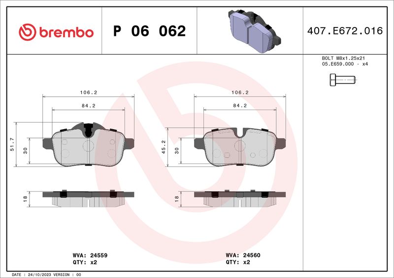 BREMBO P 06 062 Brake Pad Set, disc brake