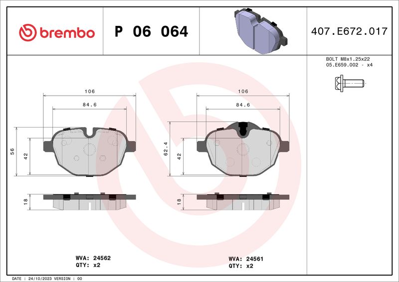 BREMBO P 06 064X Brake Pad Set, disc brake