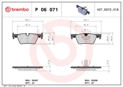 Brake Pad Set, disc brake BREMBO P 06 071