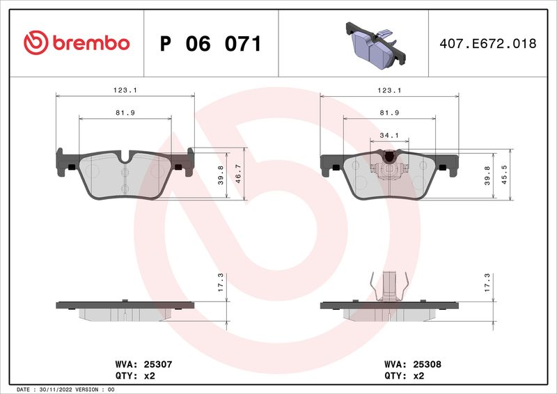 BREMBO P 06 071X Brake Pad Set, disc brake