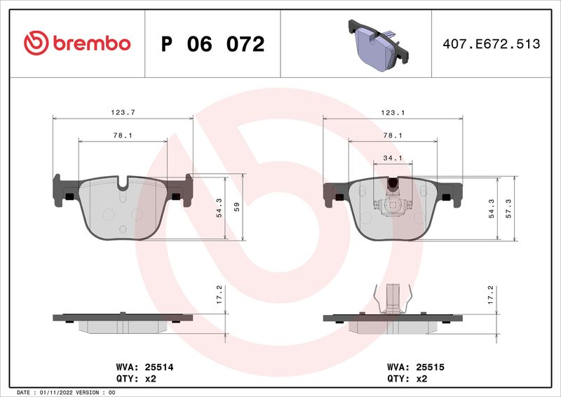 BREMBO P 06 072 Brake Pad Set, disc brake