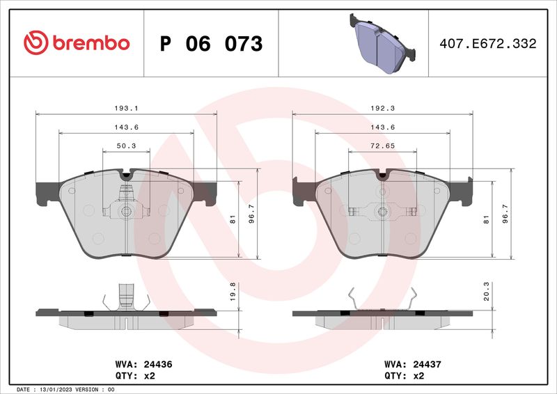 BREMBO P 06 073 Brake Pad Set, disc brake