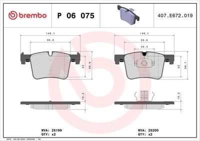 Brake Pad Set, disc brake BREMBO P 06 075X