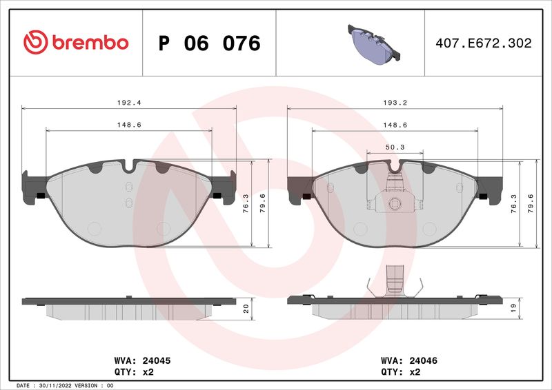 BREMBO P 06 076 Brake Pad Set, disc brake
