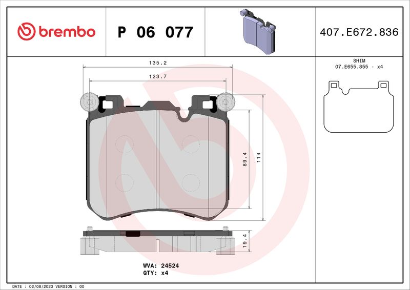BREMBO P 06 077 Brake Pad Set, disc brake