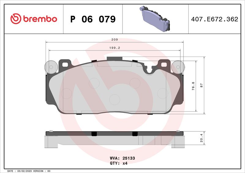 BREMBO P 06 079 Brake Pad Set, disc brake