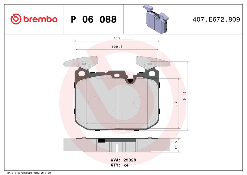 BREMBO P 06 088X Brake Pad Set, disc brake