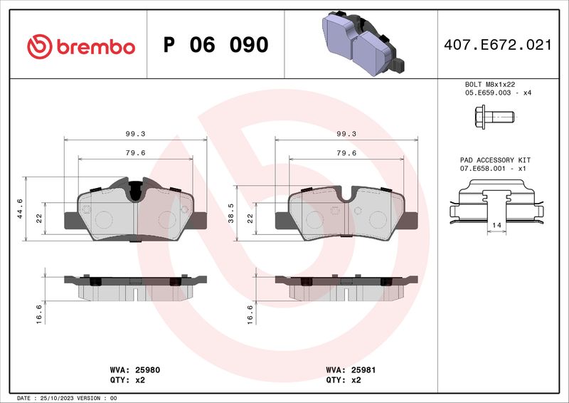 BREMBO P 06 090 Brake Pad Set, disc brake