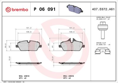 Brake Pad Set, disc brake BREMBO P 06 091