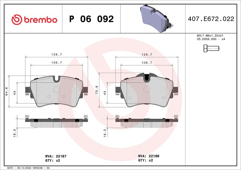 BREMBO P 06 092 Brake Pad Set, disc brake