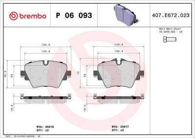 Brake Pad Set, disc brake BREMBO P 06 093