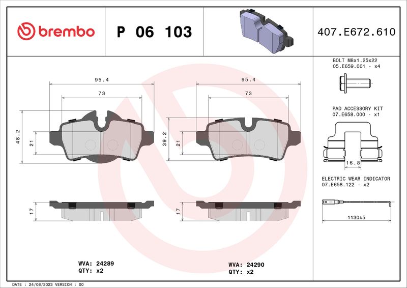BREMBO P 06 103 Brake Pad Set, disc brake