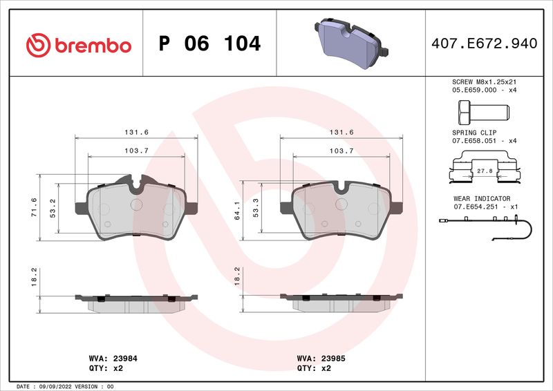 BREMBO P 06 104 Brake Pad Set, disc brake