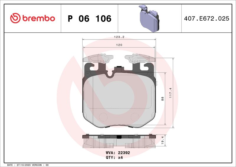 BREMBO P 06 106 Brake Pad Set, disc brake