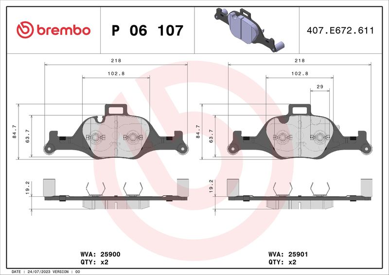 BREMBO P 06 107 Brake Pad Set, disc brake