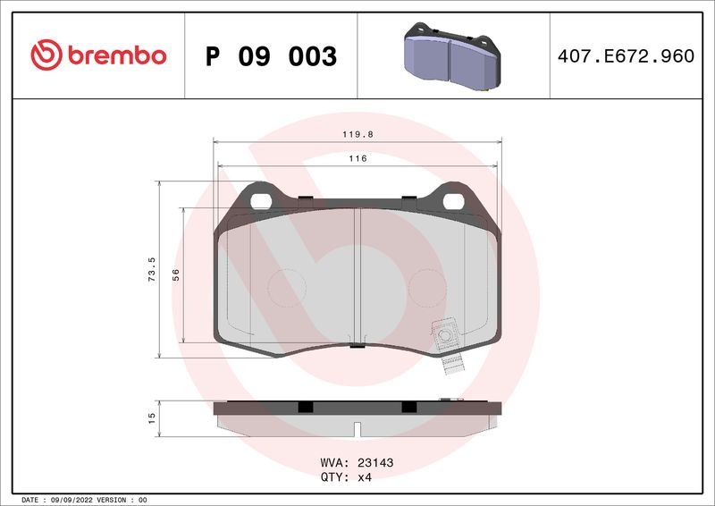 BREMBO P 09 003 Brake Pad Set, disc brake