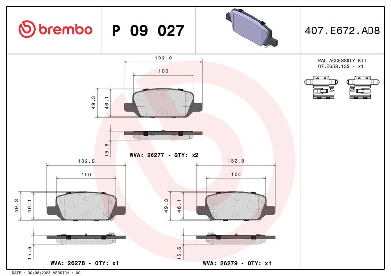 BREMBO P 09 027 Brake Pad Set, disc brake