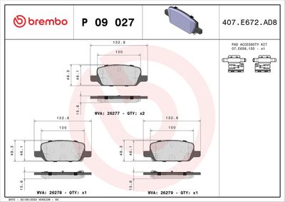 Brake Pad Set, disc brake BREMBO P 09 027