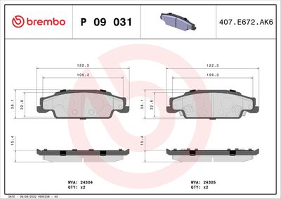 Brake Pad Set, disc brake BREMBO P 09 031