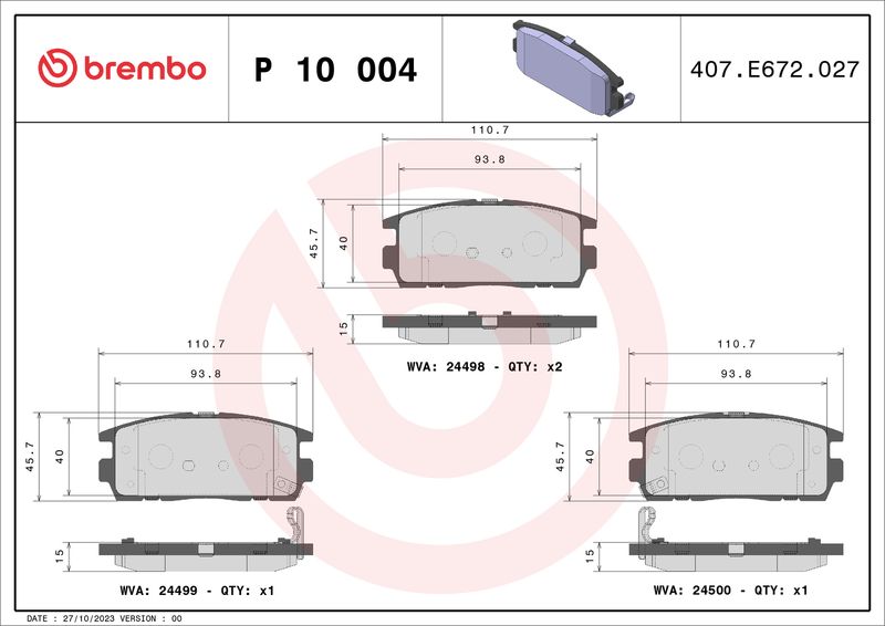 BREMBO P 10 004 Brake Pad Set, disc brake