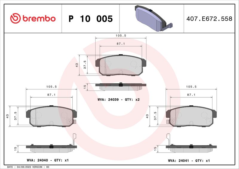 BREMBO P 10 005 Brake Pad Set, disc brake