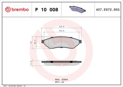 Brake Pad Set, disc brake BREMBO P 10 008