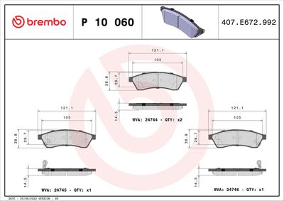 Brake Pad Set, disc brake BREMBO P 10 060