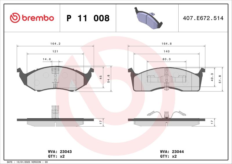 BREMBO P 11 008 Brake Pad Set, disc brake