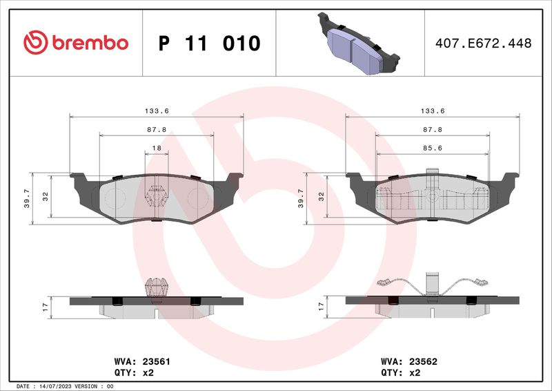 BREMBO P 11 010 Brake Pad Set, disc brake