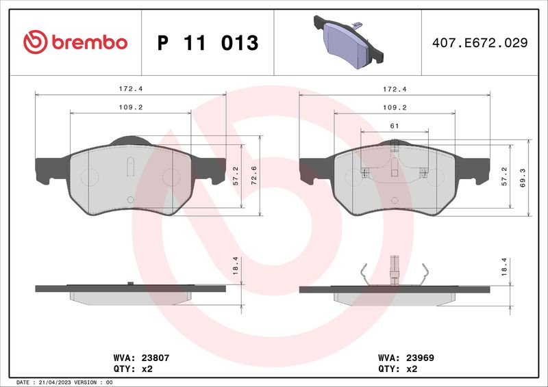 BREMBO P 11 013 Brake Pad Set, disc brake