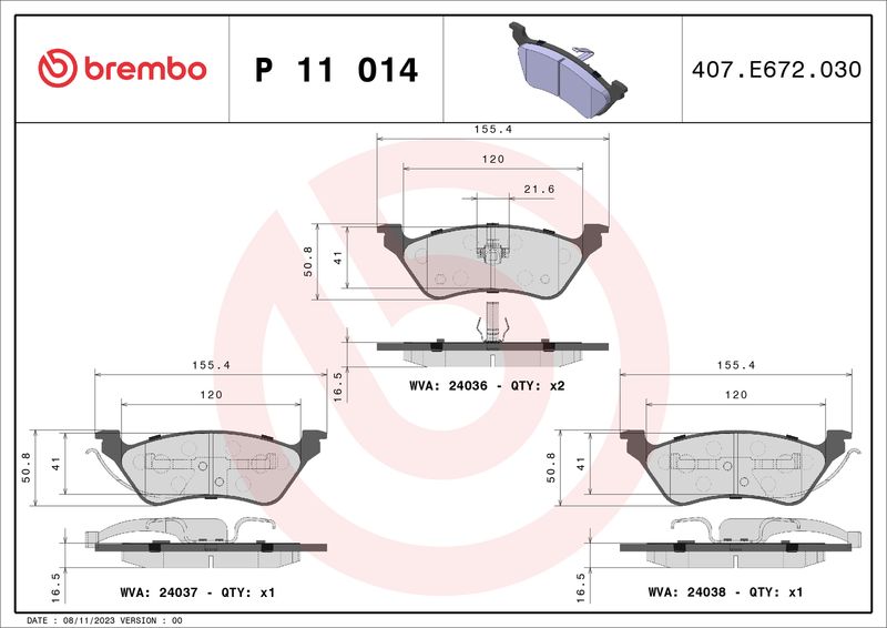 BREMBO P 11 014 Brake Pad Set, disc brake