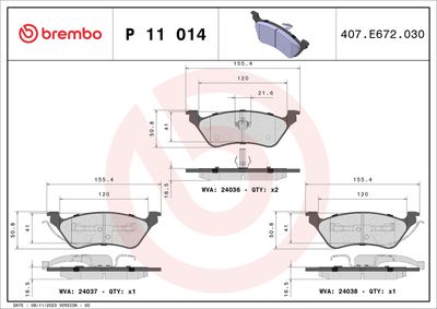 Brake Pad Set, disc brake BREMBO P 11 014