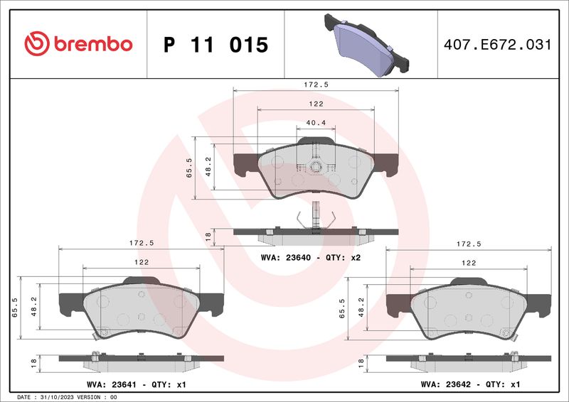 BREMBO P 11 015 Brake Pad Set, disc brake