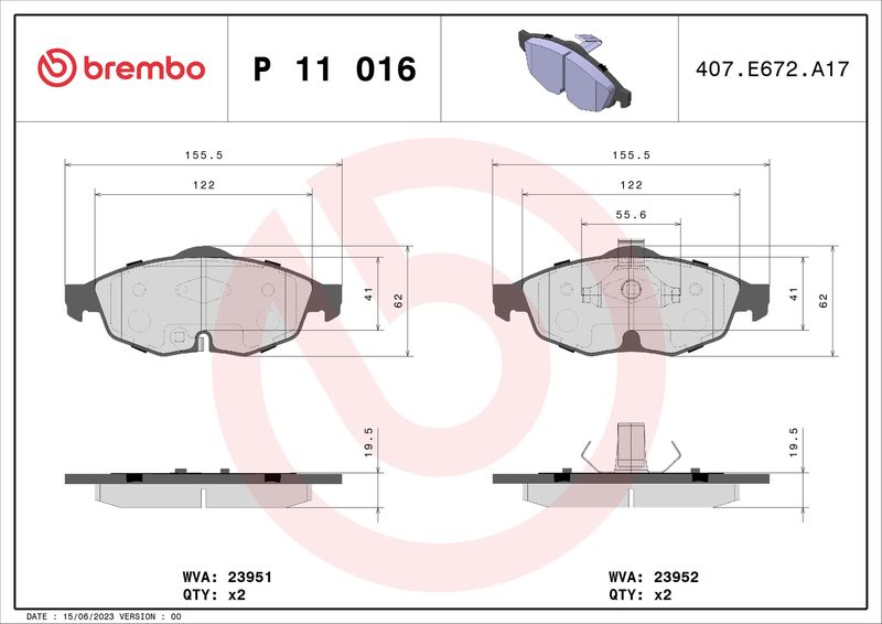 BREMBO P 11 016 Brake Pad Set, disc brake