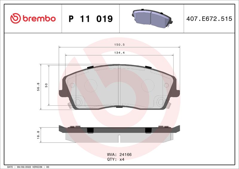 BREMBO P 11 019 Brake Pad Set, disc brake