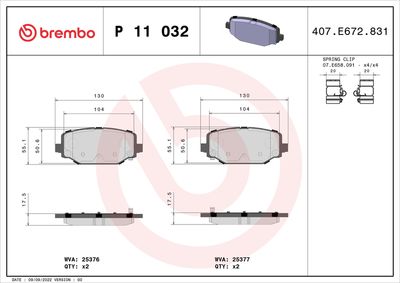 Brake Pad Set, disc brake BREMBO P 11 032