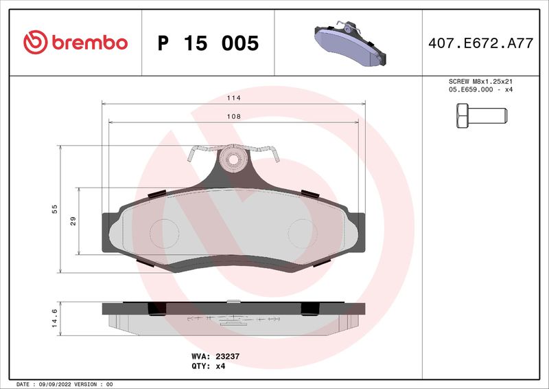 BREMBO P 15 005 Brake Pad Set, disc brake