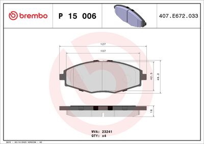 Brake Pad Set, disc brake BREMBO P 15 006