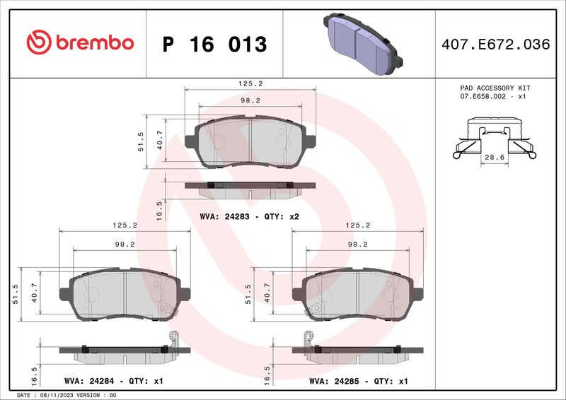 BREMBO P 16 013X Brake Pad Set, disc brake