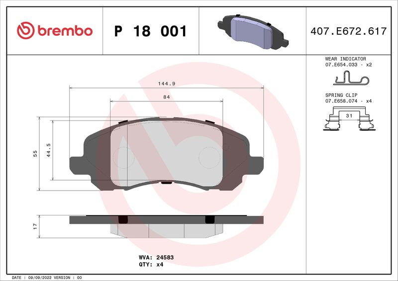 BREMBO P 18 001 Brake Pad Set, disc brake