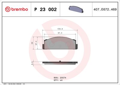 Brake Pad Set, disc brake BREMBO P 23 002
