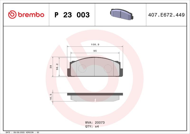 BREMBO P 23 003 Brake Pad Set, disc brake